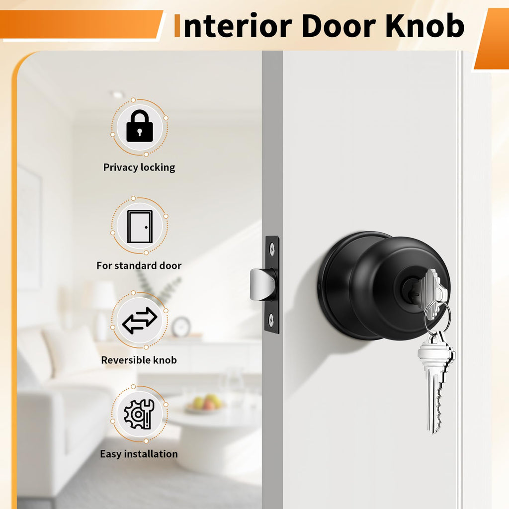 Keyed Entry Door Knobs, Exterior Interior Door Knob with Lock 5 Pack, Bedroom Bathroom Door Knobs with Same Key