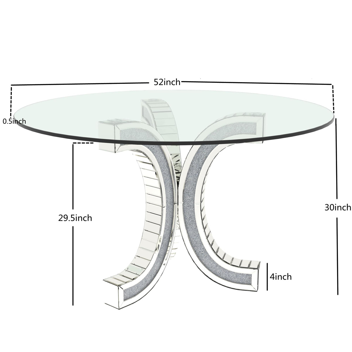 52" Round Glass Pedestal Dining Table with Tempered Glass Top