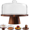 Acacia Wood Cake Stand with Glass Lid-12" Magnetic Base for Parties&Kitchen