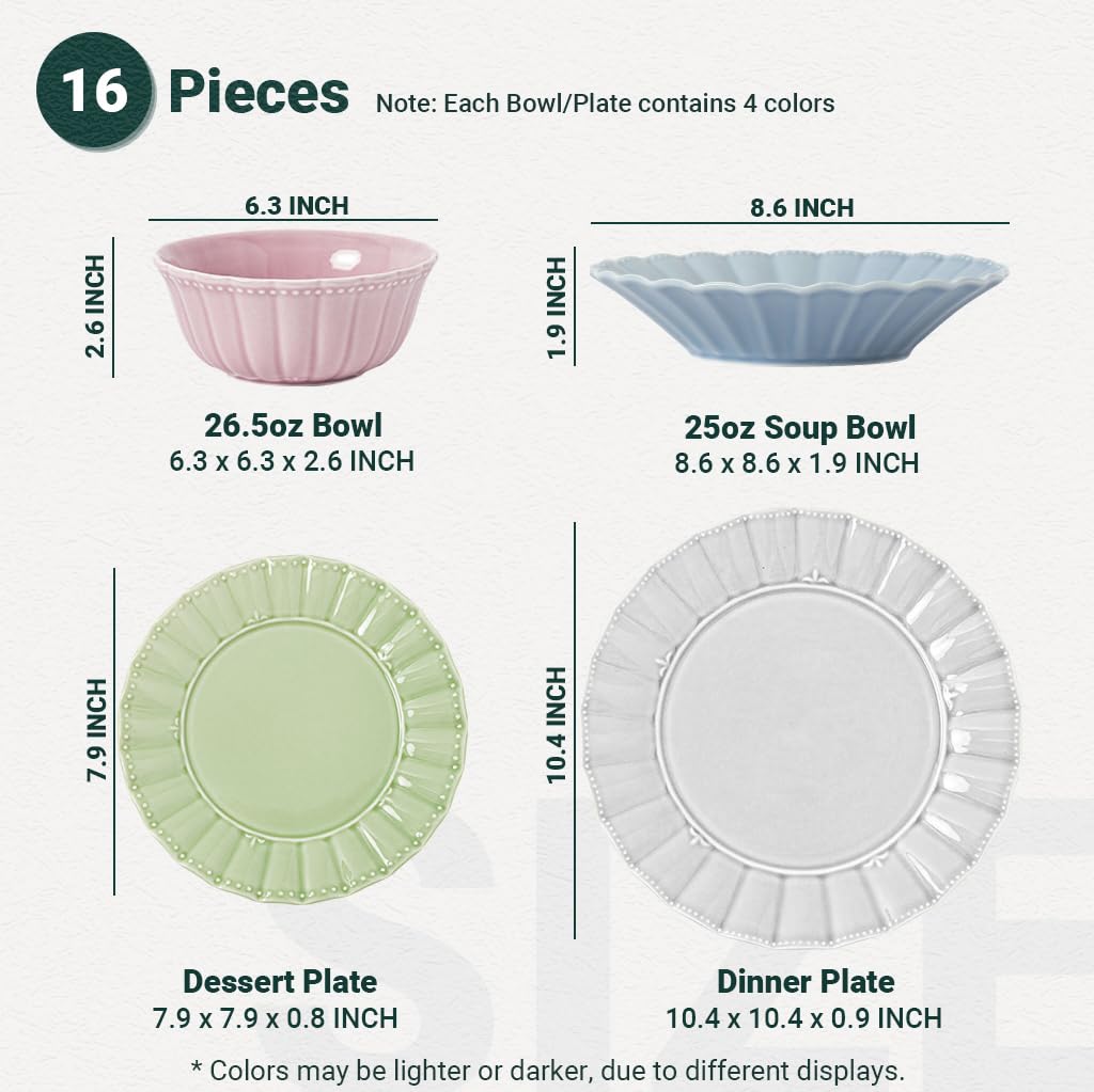 Plates and Bowls Sets for 4, 12 Piece Dinnerware Sets, Porcelain Plate Set, Microwave and Dishwasher Safe, Wedding
