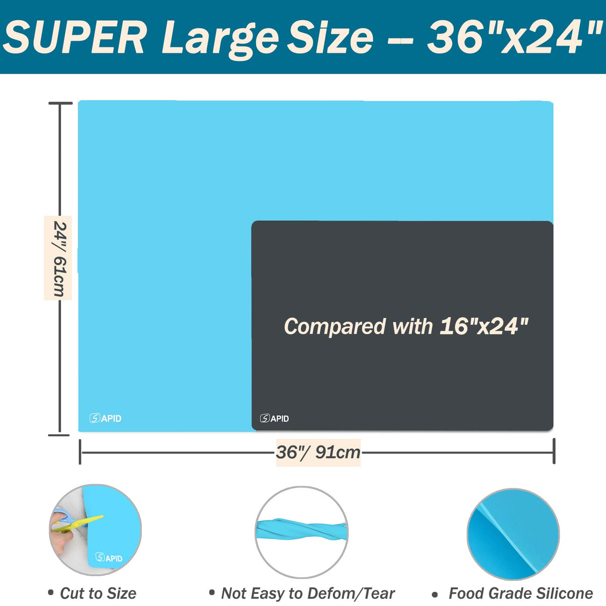 Extra Large Silicone Mat Kitchen Counter Heat Resistant Table Mat 36" x 24"