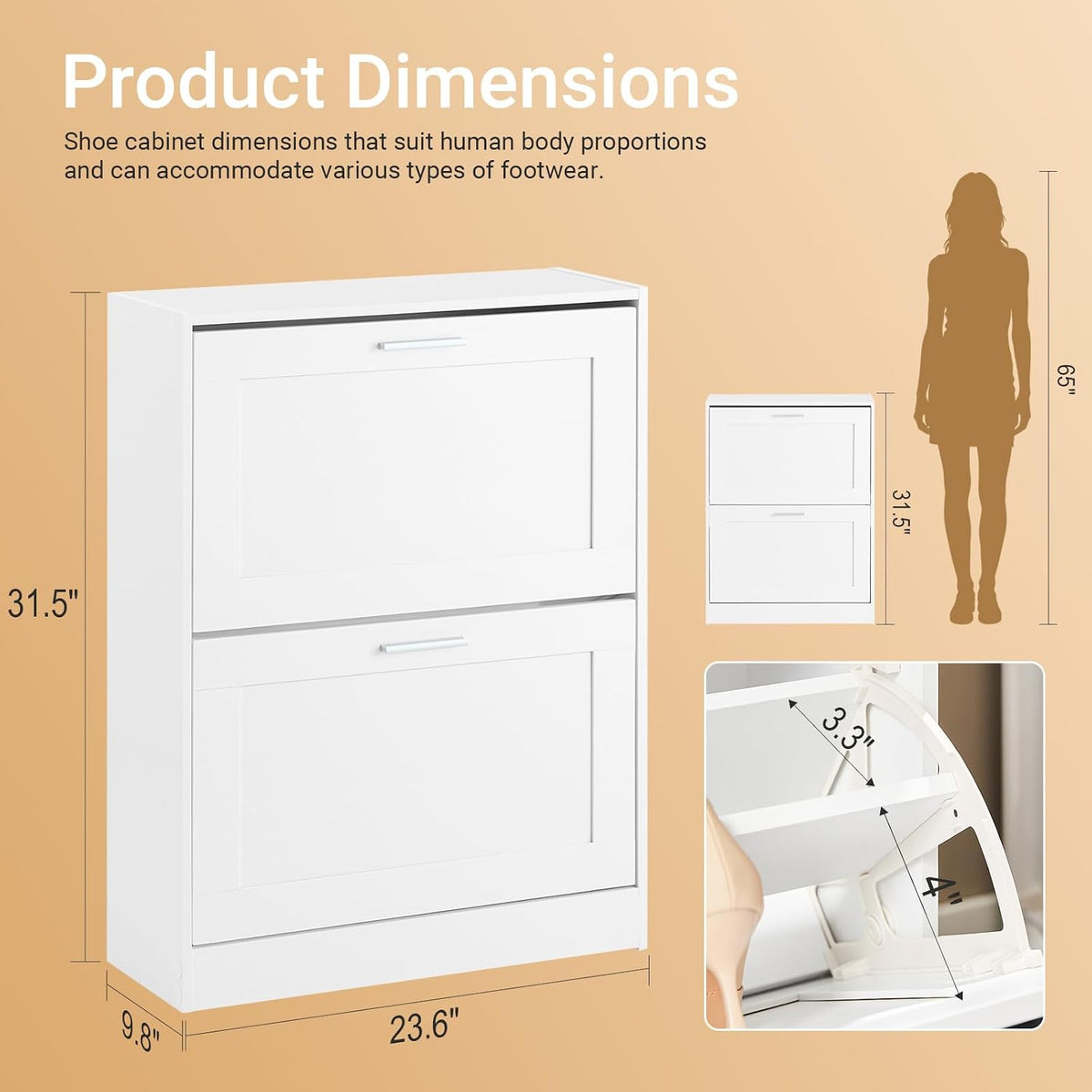 Shoe Cabinet Storage , Narrow Shoe Cabinet with Two Flip Drawers to Save Space, Shoe Rack Cabinet for Front Door