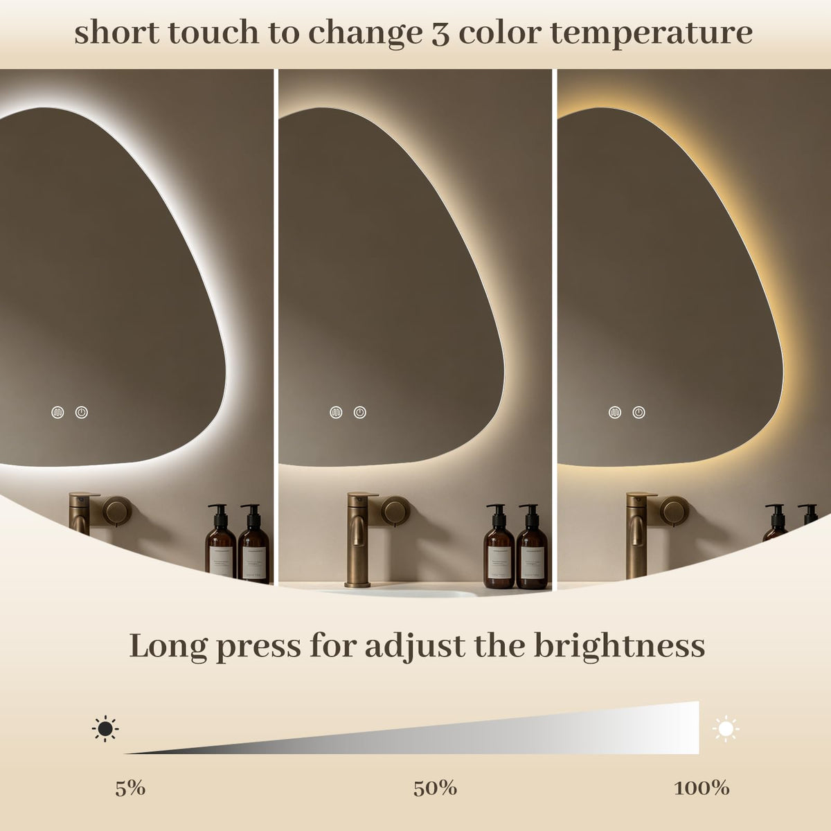 LED Bathroom Mirror with Lights, 22 x 24 Inch Led Bathroom Vanity Mirror for Wall, Anti Fog Mirror, 3 Colors