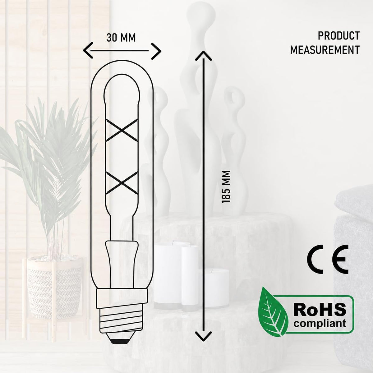 T10 E26 LED Edison Bulbs 4W Dimmable 2700K Amber 40W Equivalent (Pack 2)