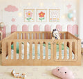 Floor Bed with Door for Kids, Floor Bed with High Fence, Wooden Montessori Beds for Kids, Natural no