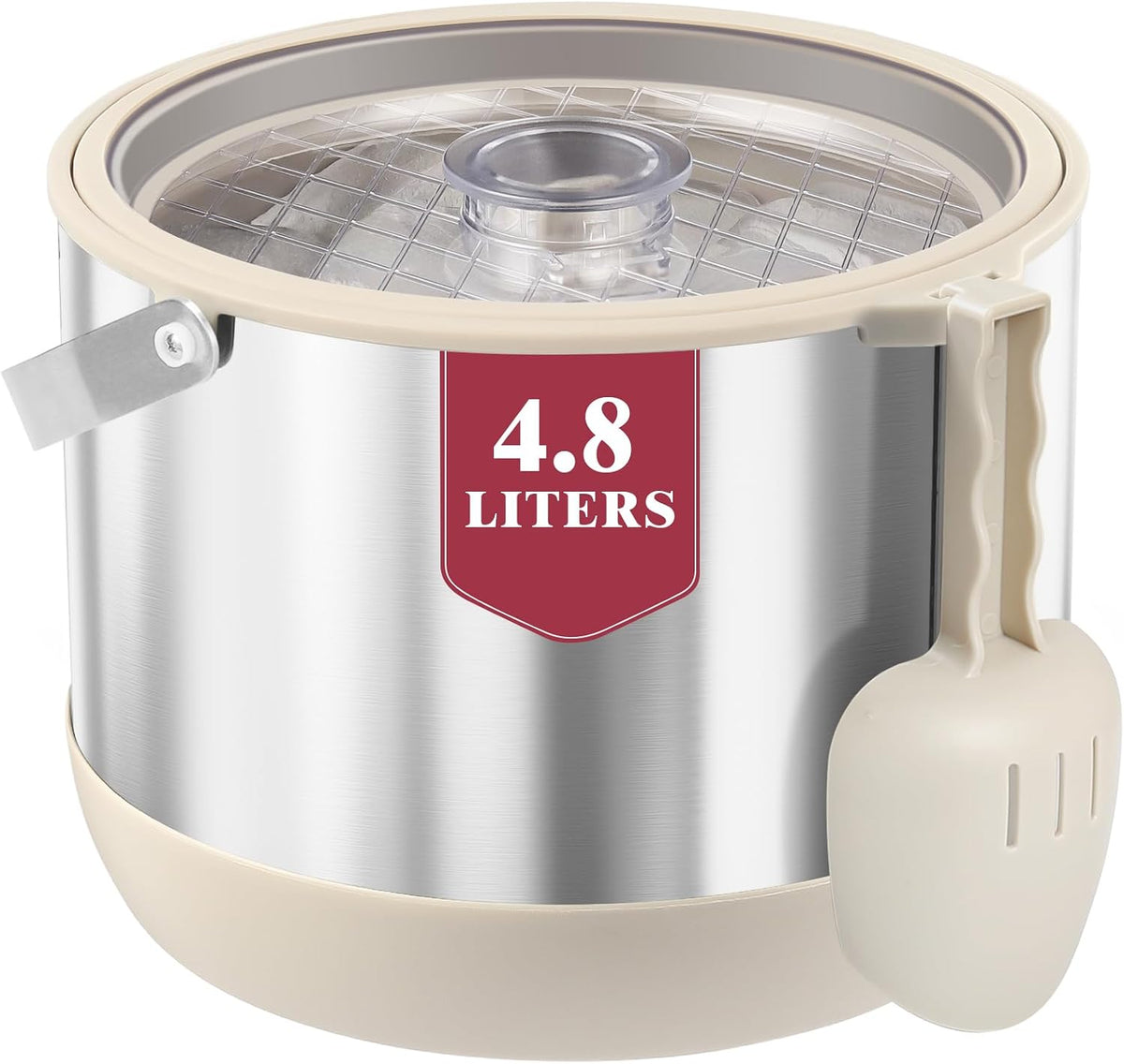 5QT/4.8L Insulated Ice Bucket for Parties, Hangable Scoop & Lid, White