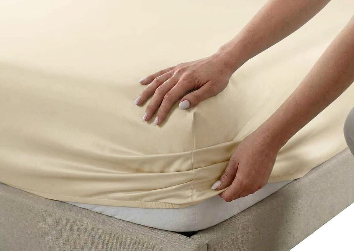 Viscose from Bamboo Fitted Bottom Sheet Only, Deep Pocket, Extremely Soft Sheets, Solid Beige