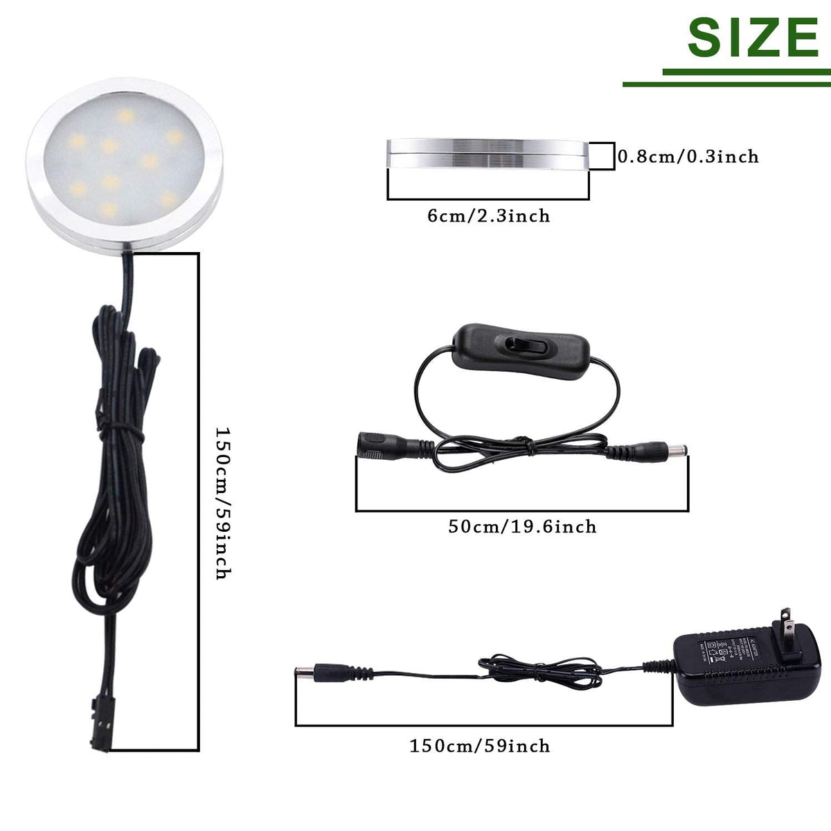 12V LED Under Cabinet Lighting Kit 3 Packs Slim Aluminum Puck Lights with 2-Way Switch All Accessories Included