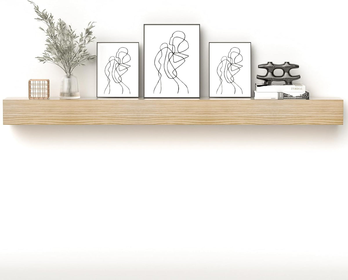 Shelf, 80" Handcrafted Solid Wood Floating Shelf for Over Fireplace - Rustic Farmhouse Wall-Mounted Mantel with