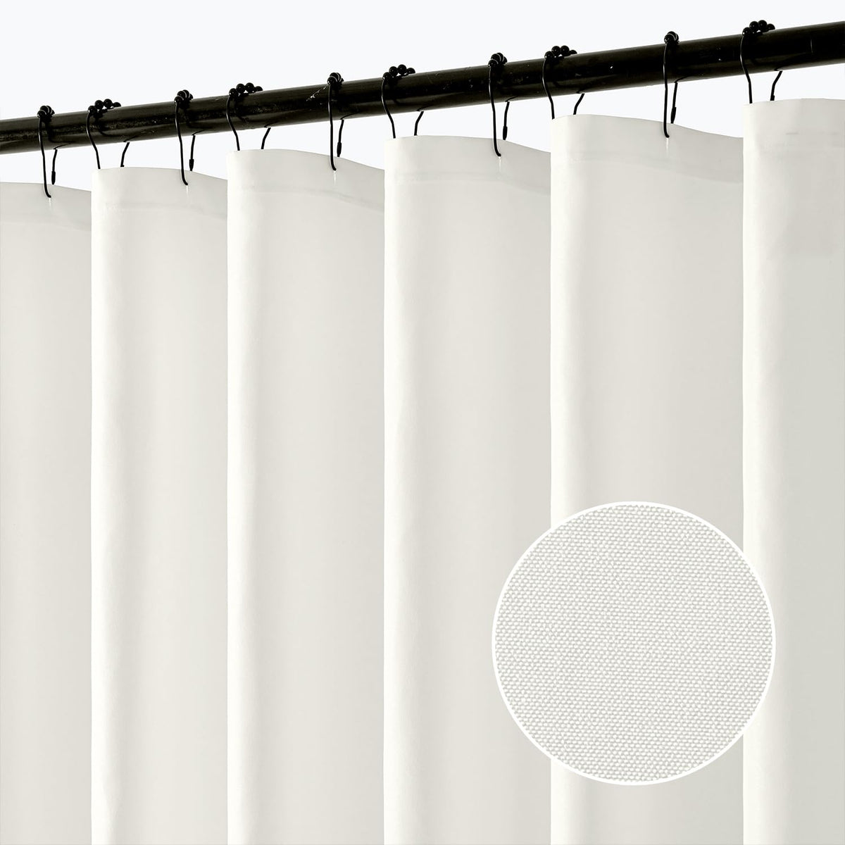 White Extra Long Linen Fabric Shower Curtain Set - W72xL108