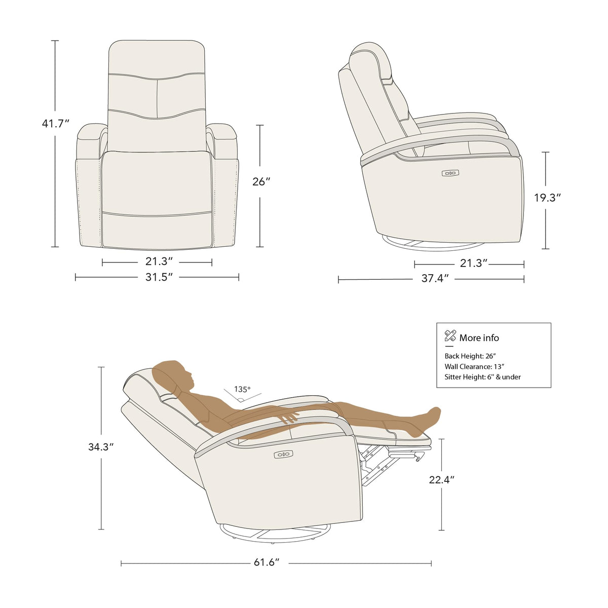 Genuine Leather Power Swivel Glider Rocker Recliner, Creamy Grey