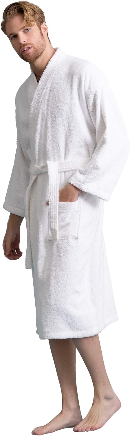 Men's Turkish Terry Kimono Style Bathrobe - 100% Cotton Robe for Men - Comfortable & Absorbent - Soft & Cozy Wear