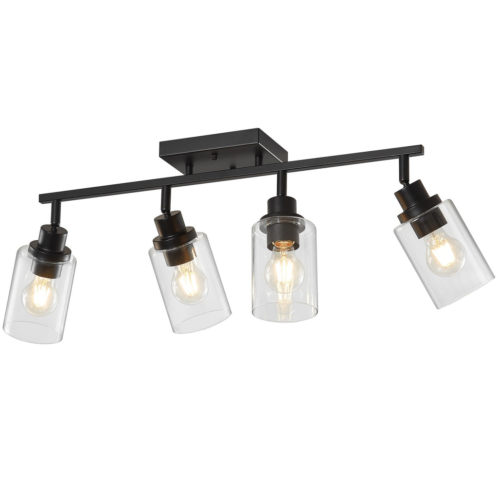 4 Light Kitchen Track Light Fixtures Ceiling Vanity Lights Black, Bathroom Track Lighting Kit w/Rotatable Heads &