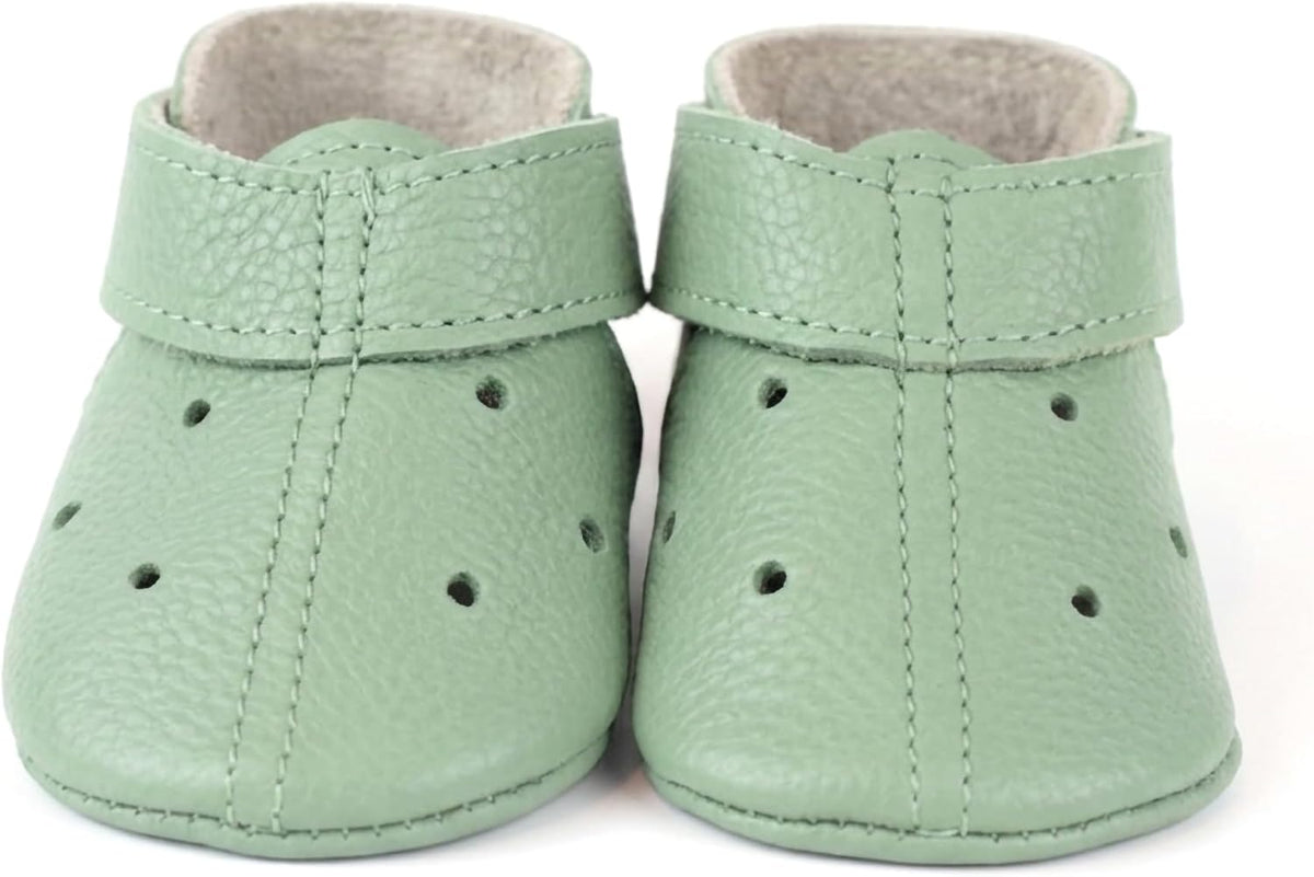 Mint Green Genuine Leather Baby Moccasin Booties