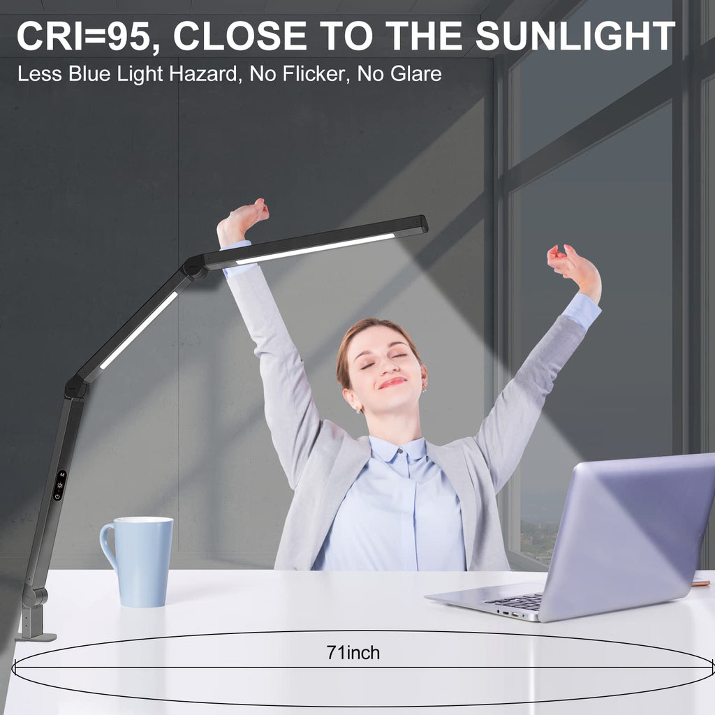 LED Desk Lamp with Clamp, Architect Desk Lamp with Dual Light and Adjustable Swing Arm, Clip-on Eye-Care 4 CCT Modes