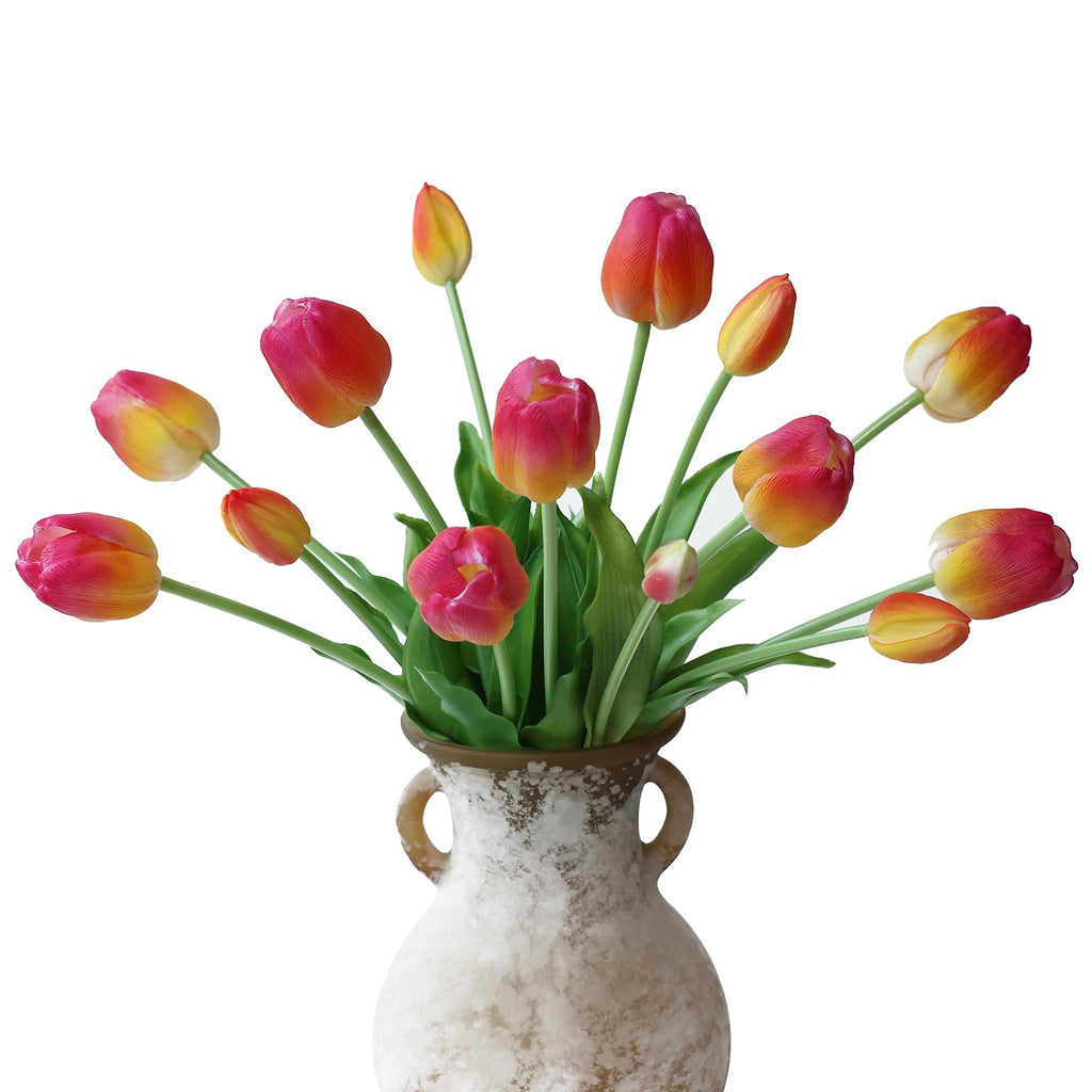15Pcs Pink Tulips Artificial Flowers Latex Plastic Real Touch Fake Tulips Flowers Look Real Faux Tulip Flower Bouquet