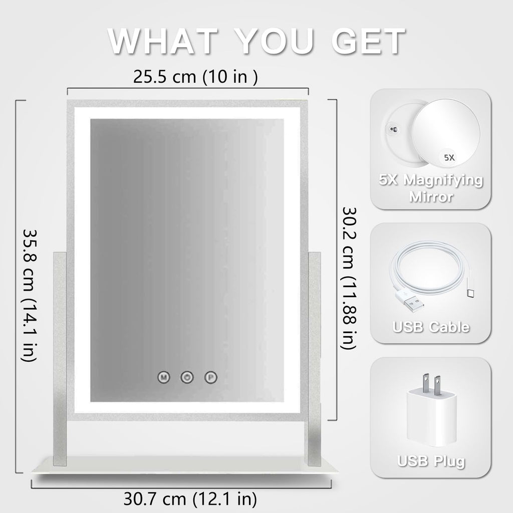 Lighted Makeup Mirror, Hollywood Vanity Mirror with Lights, Three Color Lighting Modes, and 5X Magnification Mirror