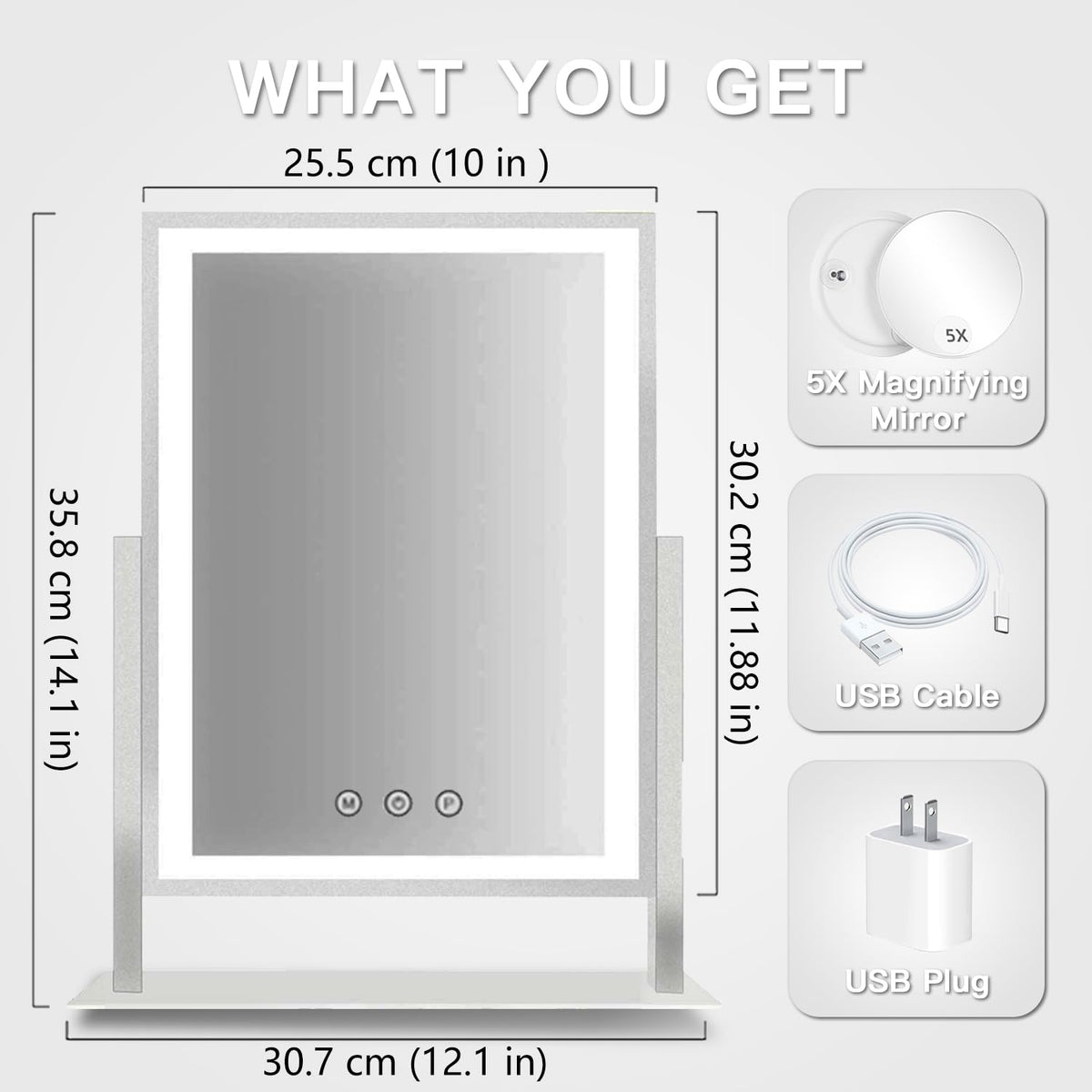 Lighted Makeup Mirror, Hollywood Vanity Mirror with Lights, Three Color Lighting Modes, and 5X Magnification Mirror