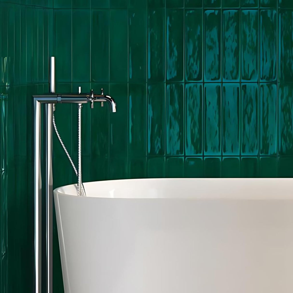 Montevista Dark Green Forest 3x12 Ceramic Handmade Wall Tile Glossy Backsplash, Bathroom Shower, Accent Decor
