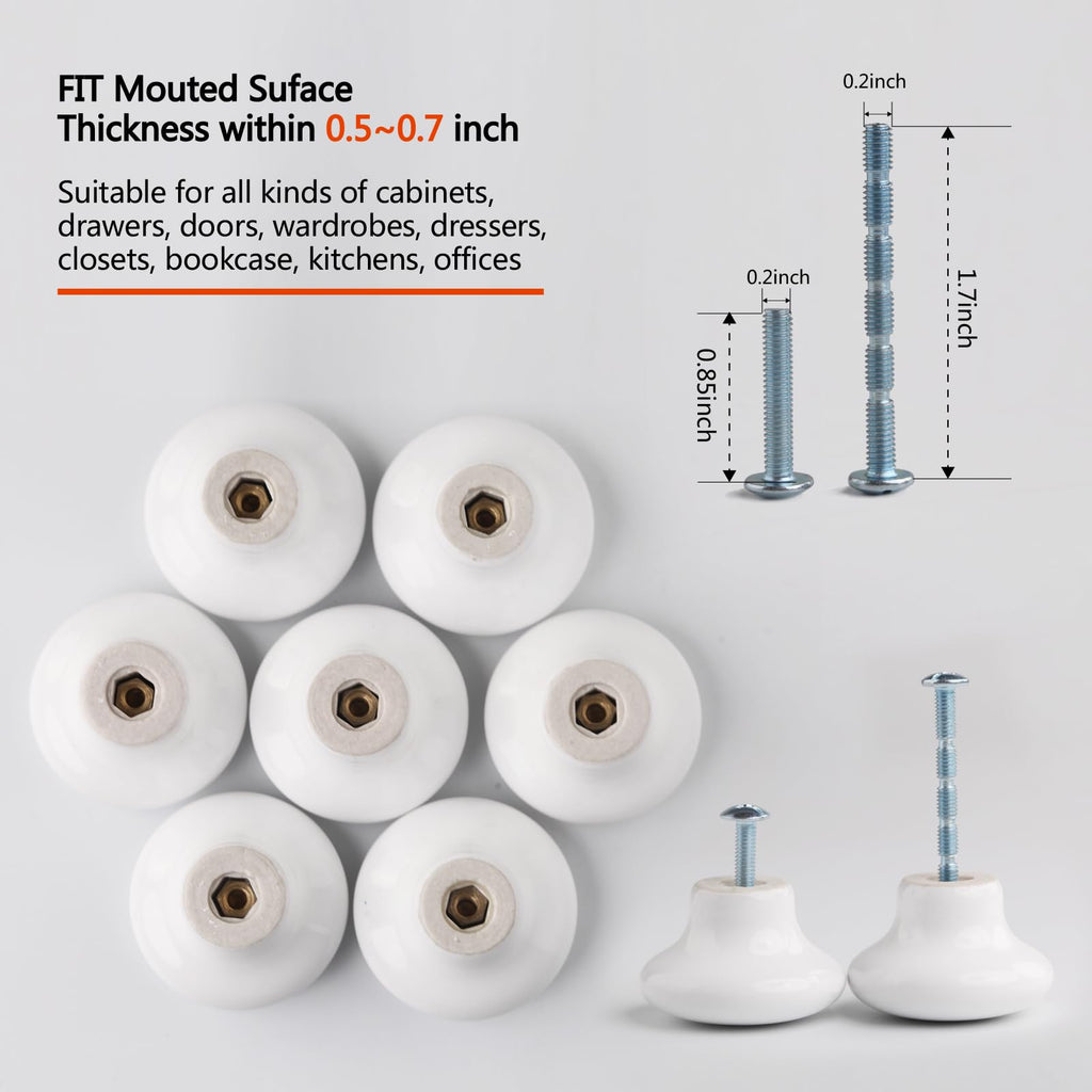 10PCS White Round Ceramic Drawers Knobs and Pulls Dresser Knobs Cabinets