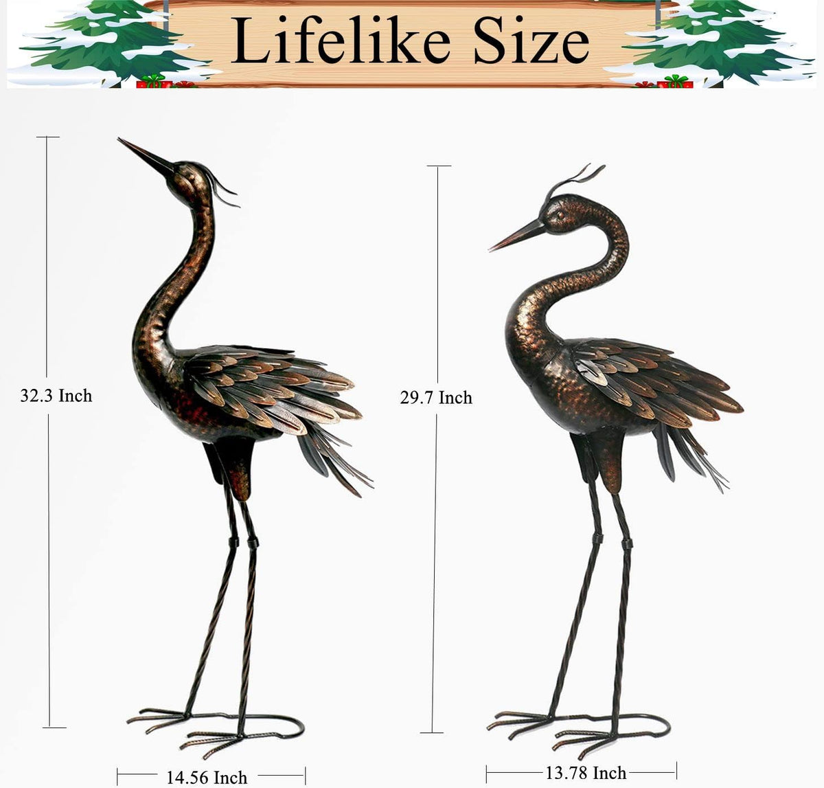 Metal Crane Garden Statue, Garden Sculptures & Statues, Bronze Crane Ornaments Yard Art for Backyard Patio Lawn