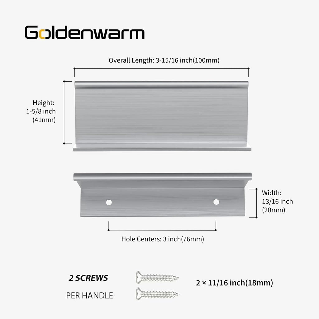 100 Pack 3in Brushed Nickel Finger Edge Pulls for Cabinets
