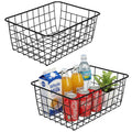Wire Baskets with Handles Wire Storage Organizer Bin Baskets, Pantry, Closets, Bedrooms - Set of 2(Black)