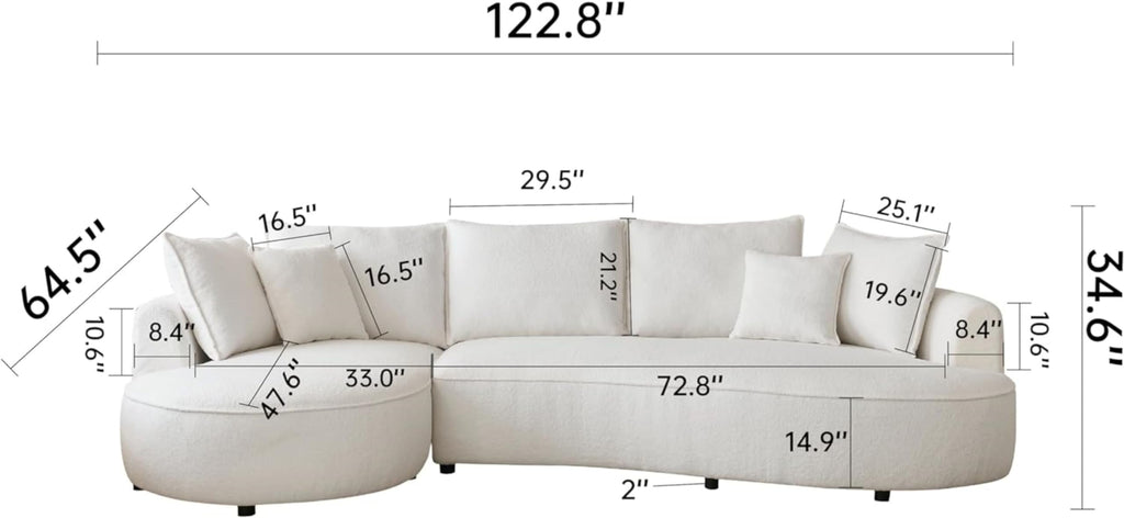 122.8" Curved Sofa, Cream Modern Boucle Modular Sectional Sofa Set 4 Seat Upholstered Couch