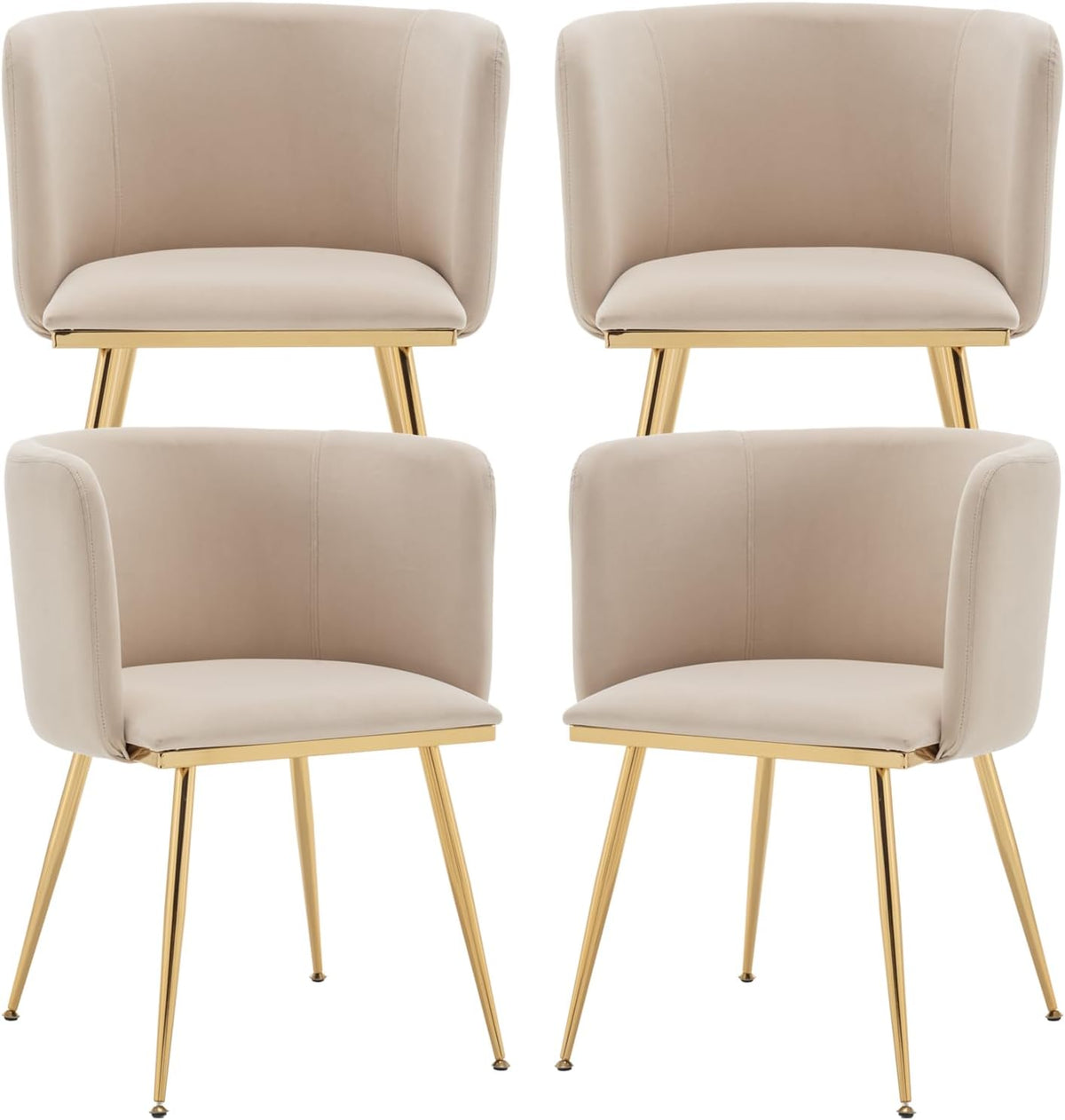 Velvet Dining Chairs Set of 4, Barrel Dining Chairs with Gold Metal Legs