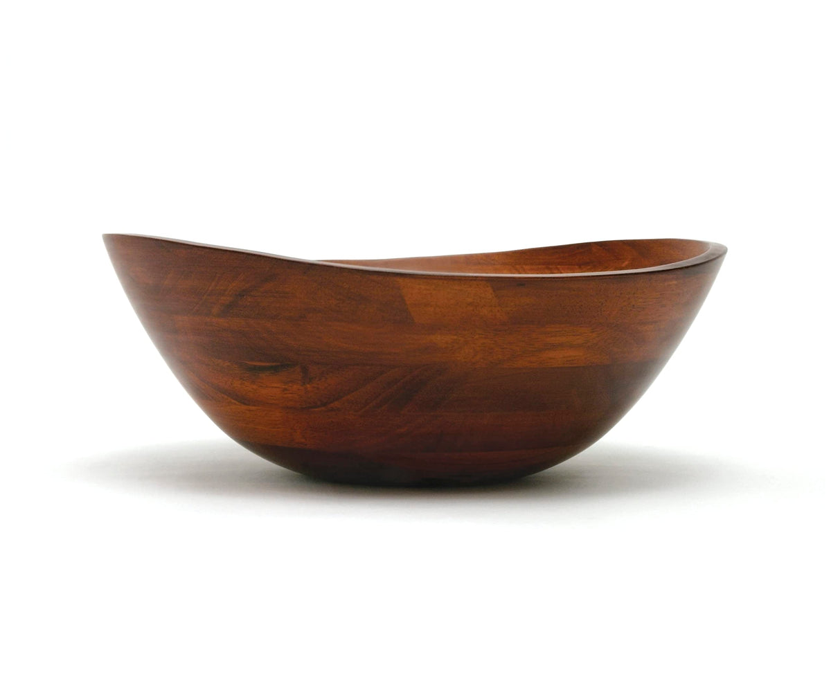 Rubberwood Wavy Rim Bowl with Cherry Finish for Fruits, Salads, or Popcorn, Large, 13" x 12.5" x 5", 155.54 Fl. Oz.