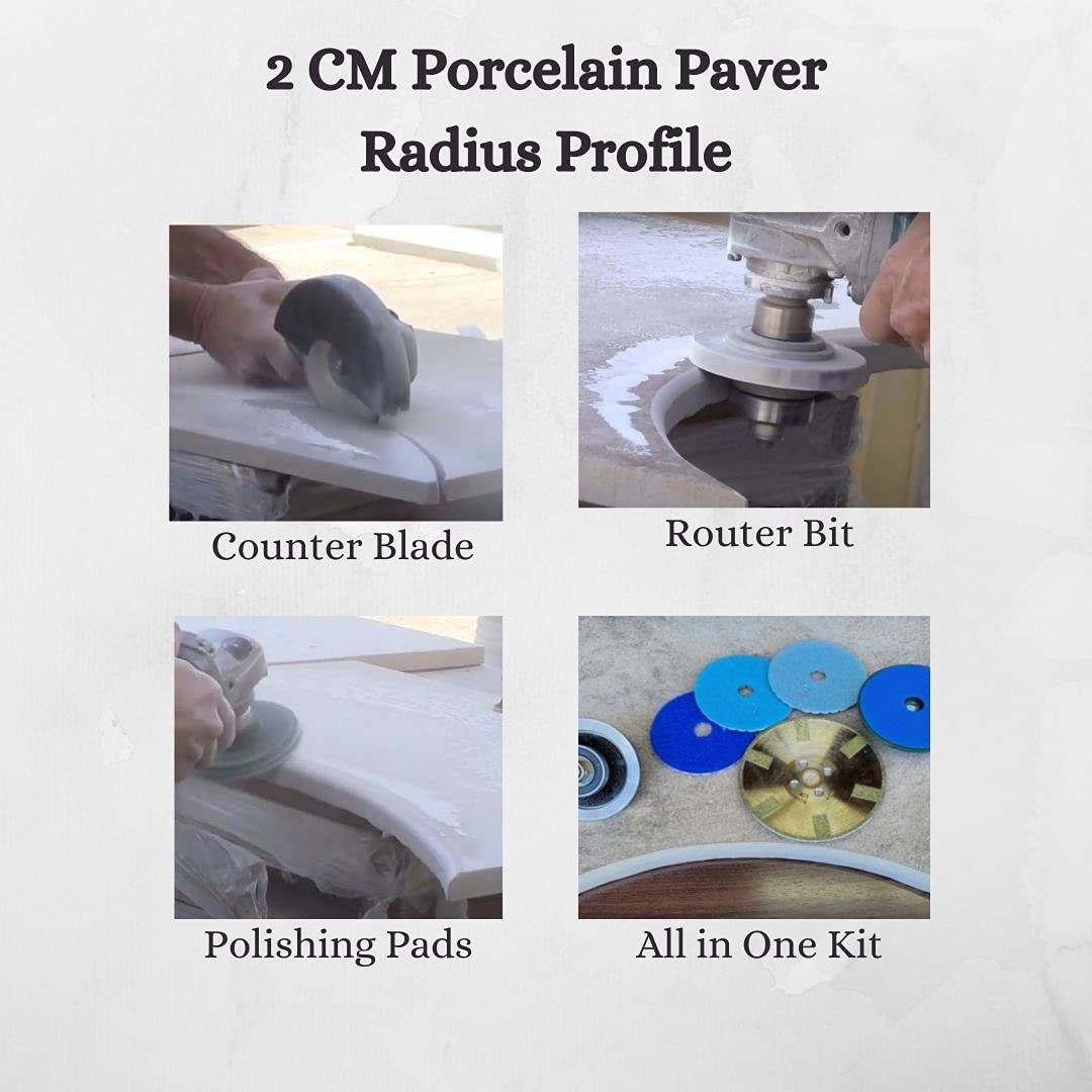 Demi-Bullnose Profile Kit for 2 CM Porcelain Pavers, Slab, Tile and Natural Stone, Dry use | Counter Blade for