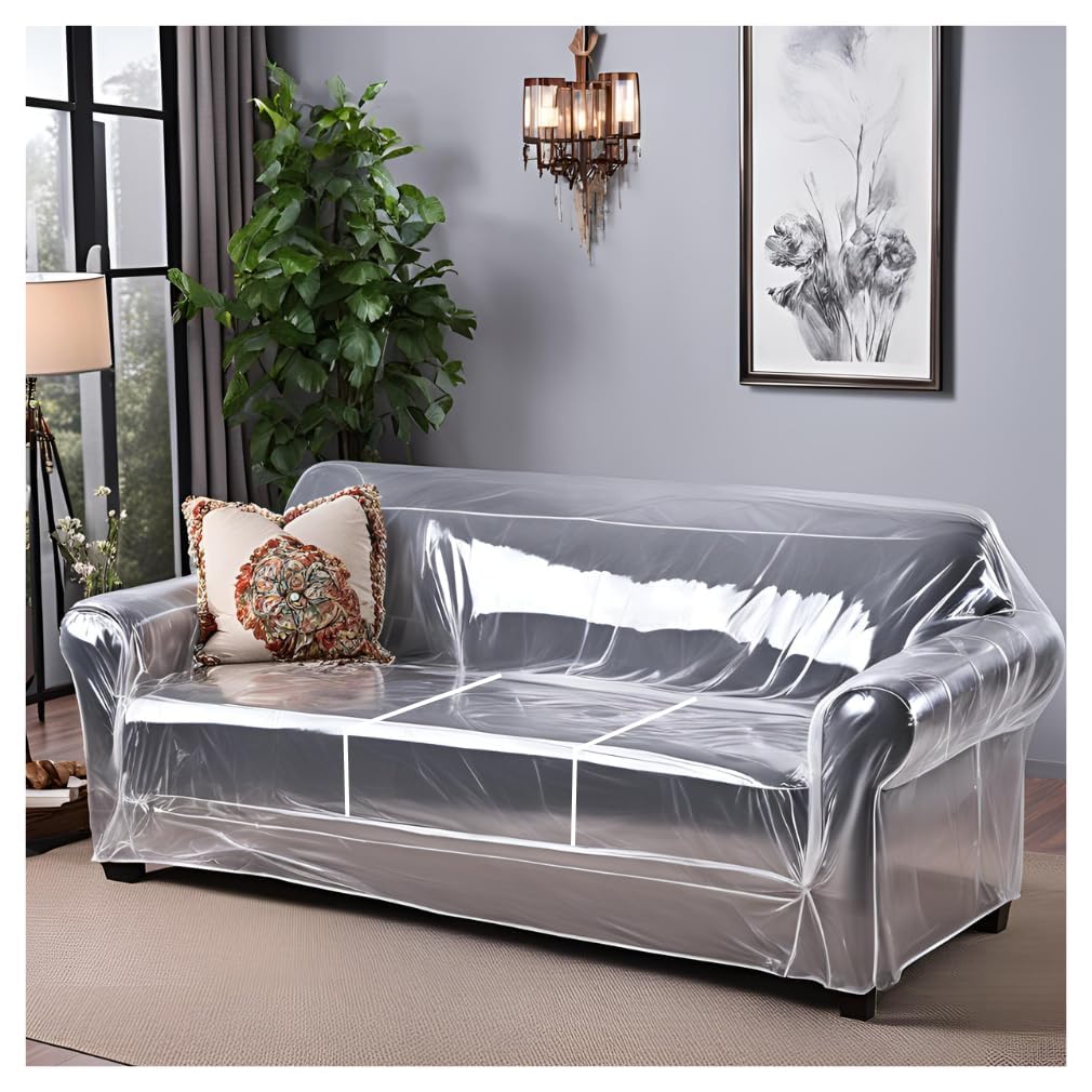 Clear Vinyl Couch Cover, Waterproof 3-Seat Sofa Protector