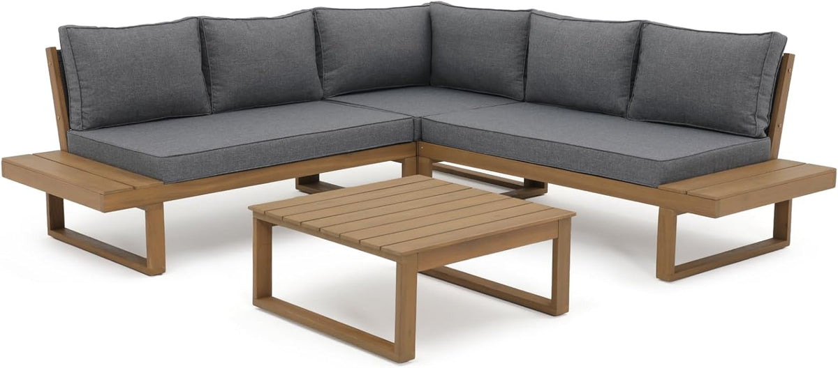 4-Piece Acacia Wood Outdoor Patio Furniture Set | Grey for Patio, Garden & Porch