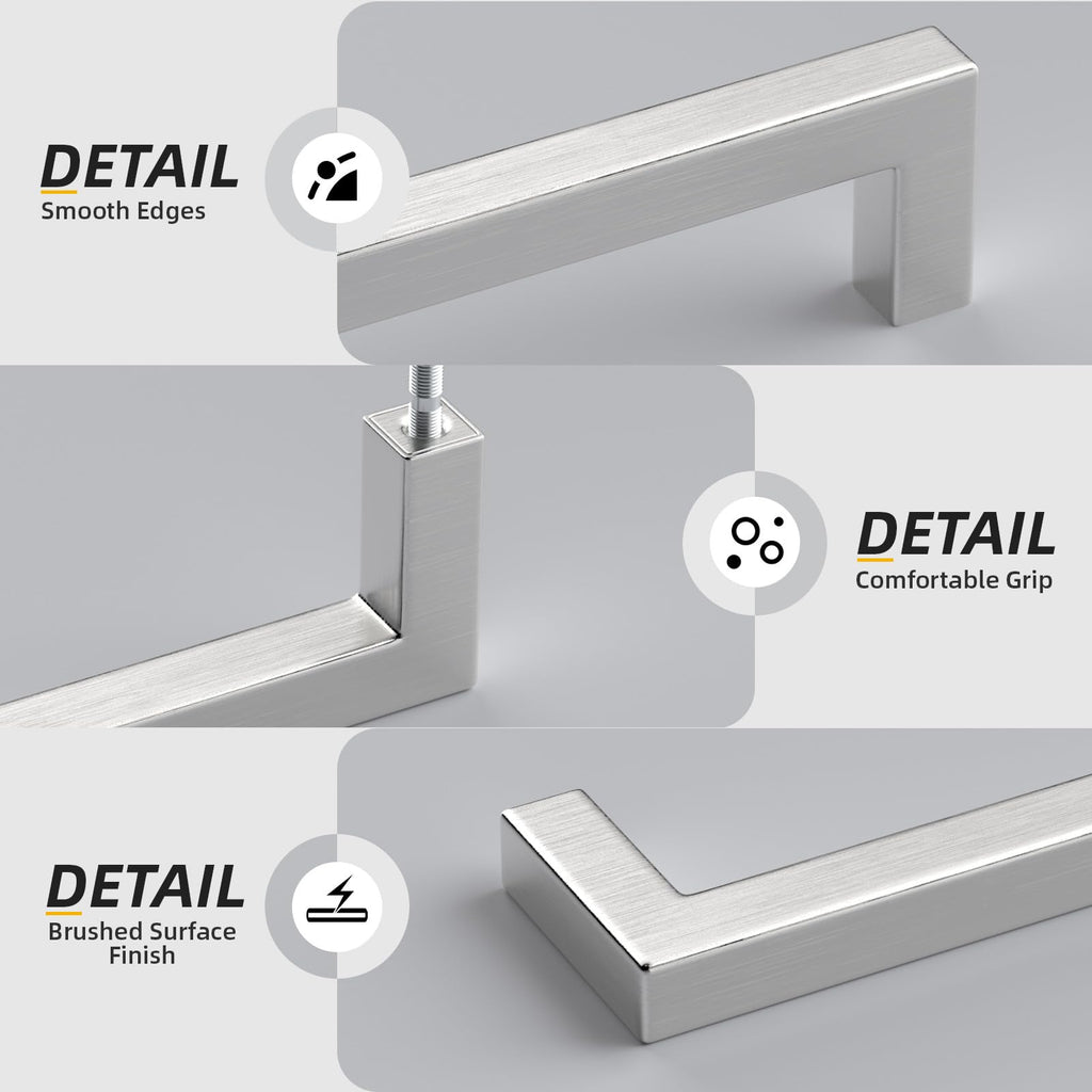 Brushed Nickel Cabinet Pulls 80 Pack 6-1/4 Inch, Square Drawer Handles, Stainless Steel, Screws Included, Silver
