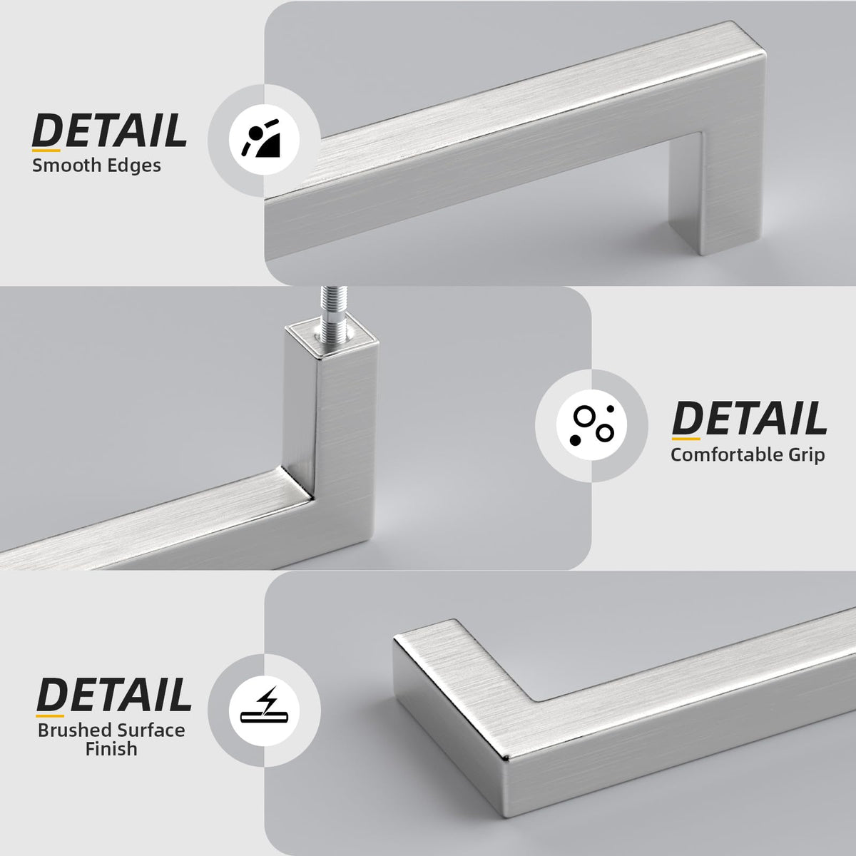 Brushed Nickel Cabinet Pulls 80 Pack 6-1/4 Inch, Square Drawer Handles, Stainless Steel, Screws Included, Silver