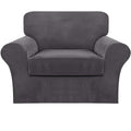 2 Piece Chair Sofa Covers Velvet Slipcovers with Individual Cushion Elastic Furniture Protector for Pets, Machine