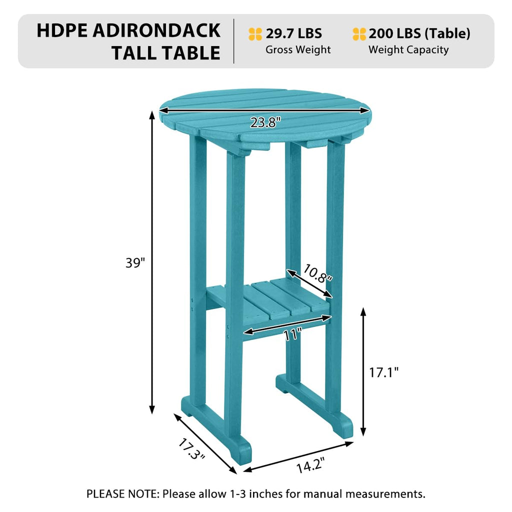 39" Height Adirondack Bar Table, Patio HDPE Round Pub Table