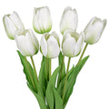 Artificial Tulips - 24" Long Stem Faux Tulips, 7PCS Real Touch Fake White Tulip for Vase, Farmhouse, Kitchen, Spring