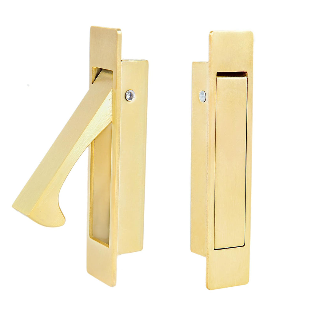 Pocket Door Handles Edge Pull,Flush Finger Hardware,Satin Brass,2