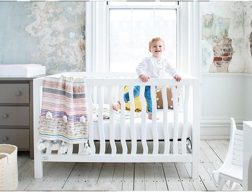 Crib Skirt Split Corners Crib Skirt Dust Ruffle 4 Sides Perfect Nursery Bedding for Baby Boy or Baby Girl, Fit All