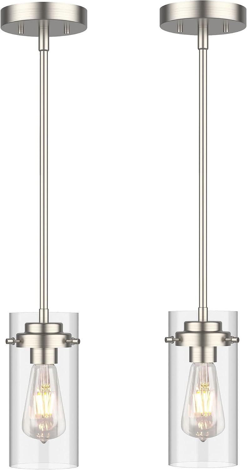 Pendant Light (2 Packs), Kitchen Ceiling Hanging Light, Adjustable Height, Kitchen Light Fixtures Brushed Nickel