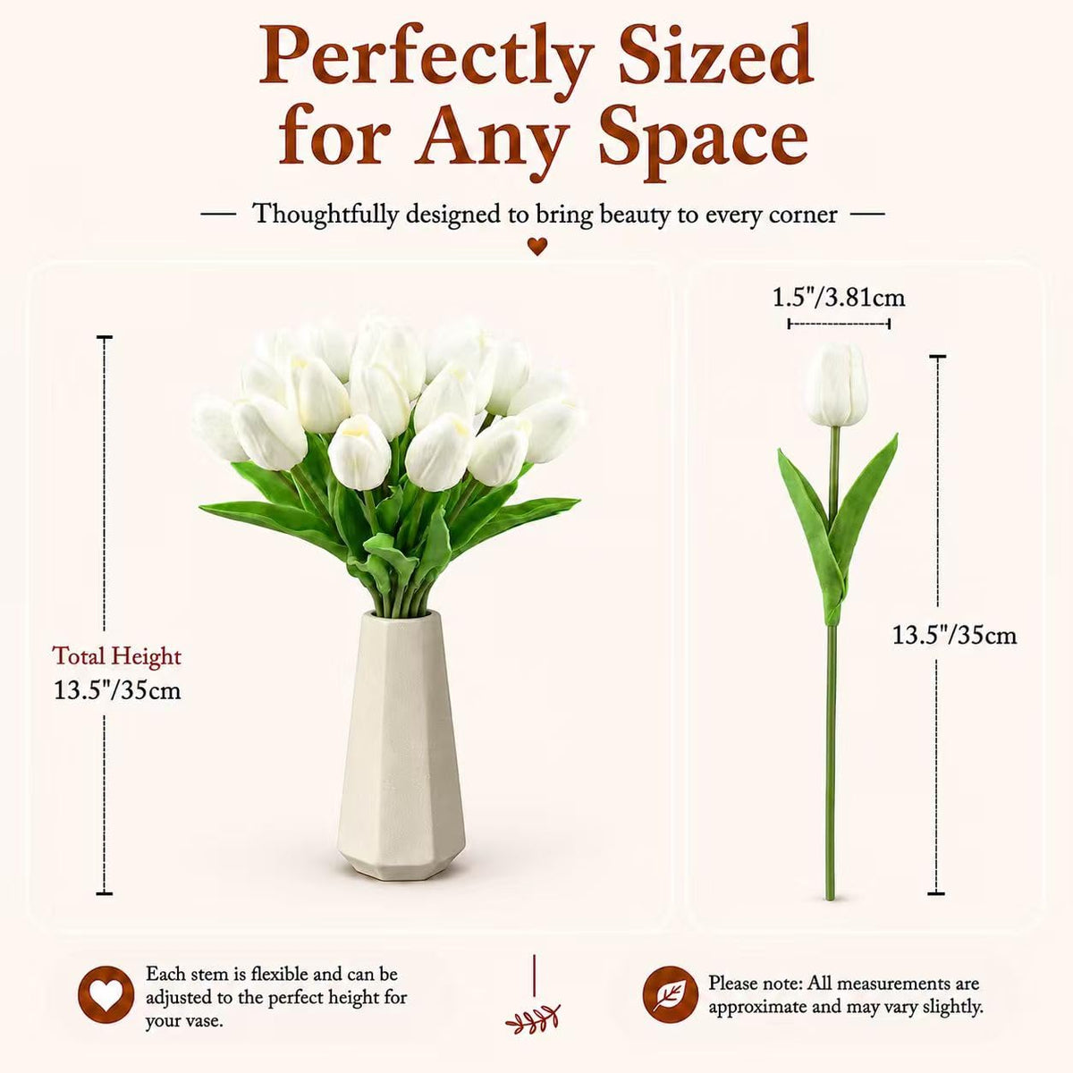 20 Stems White Artificial Tulip Flowers Centerpieces