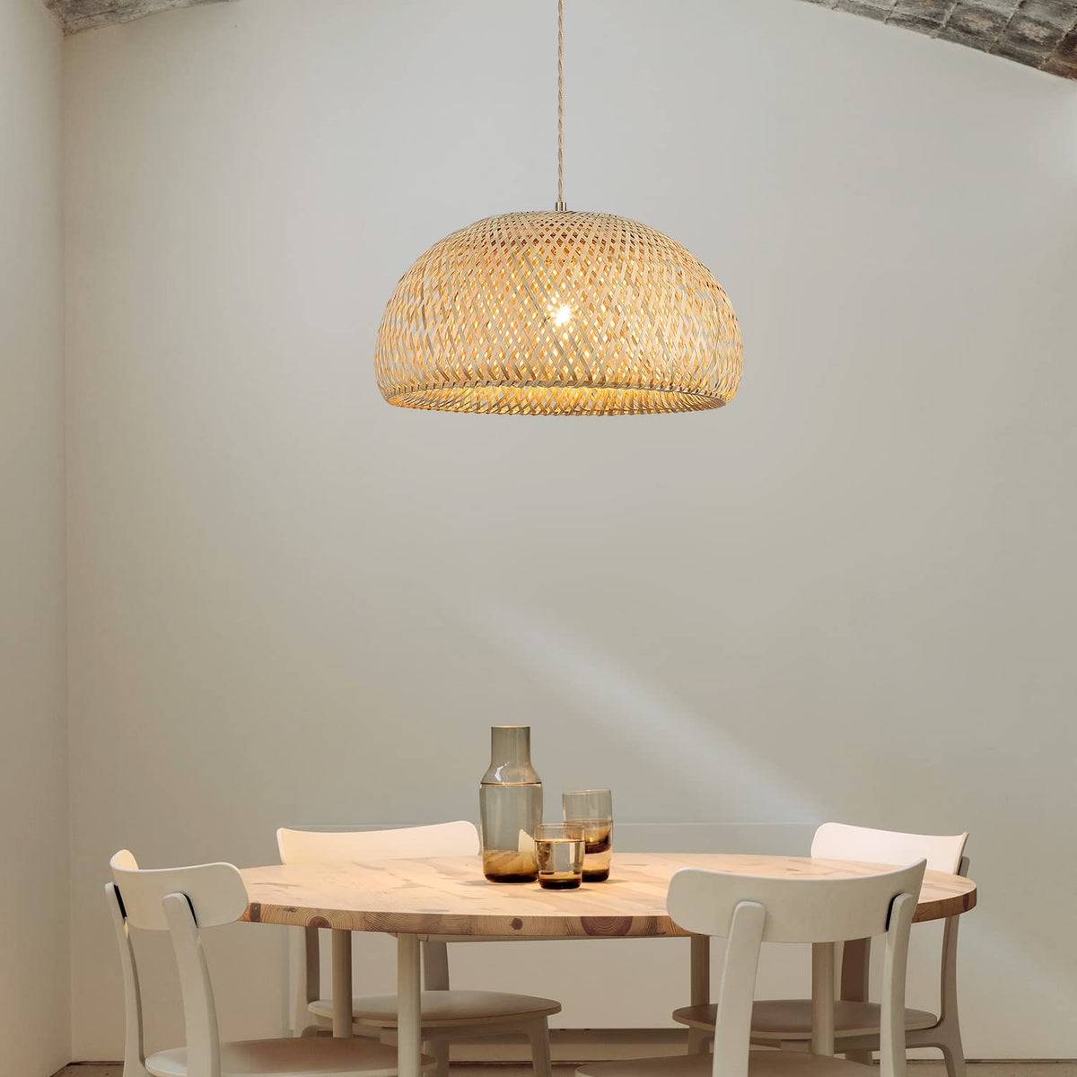 Bamboo Large Pendant Light Fixture 17.8 inch One-Light Adjustable Rustic Basket Handmade Woven Pendant Lighting