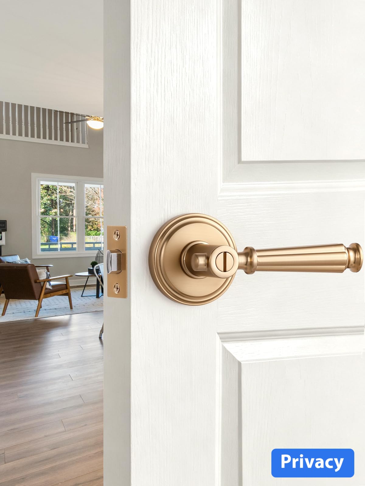Door Handles Keyless Champagne Bronze Privacy Door Lever, 2 Pack