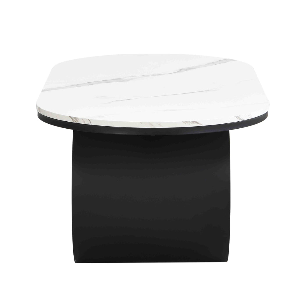 Inspired Saarinen Style Faux Marble Oval Coffee Table with Storage Drawer Pedestal Base