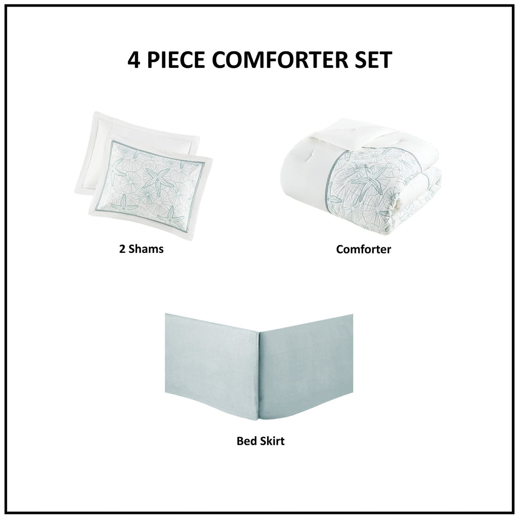 4-Piece Maya Bay Cotton Embroidered Oversized Comforter Set, White