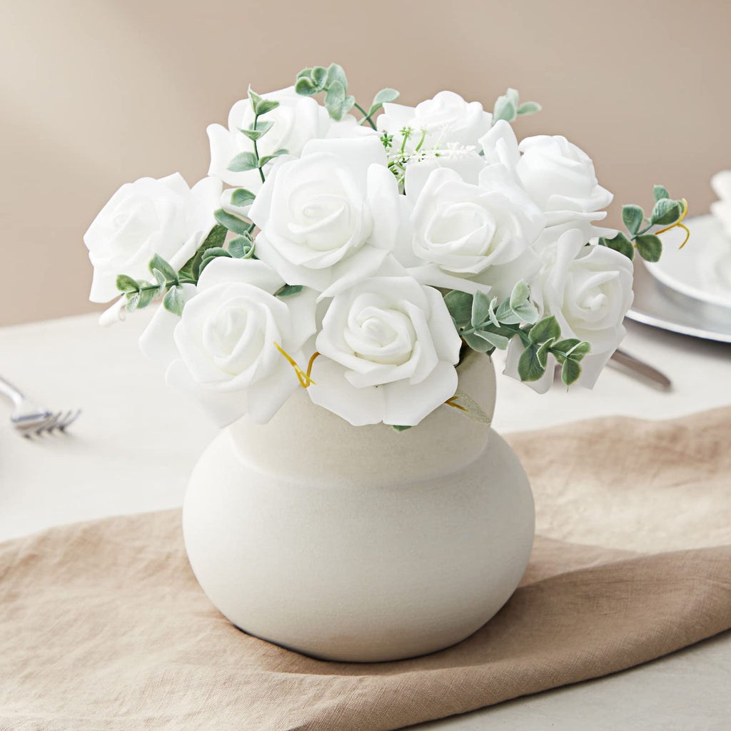 White Flowers Artificial Roses - Artificial Flowers for Wedding Decor & Centerpiece Table Decorations - 100-Pack, 3