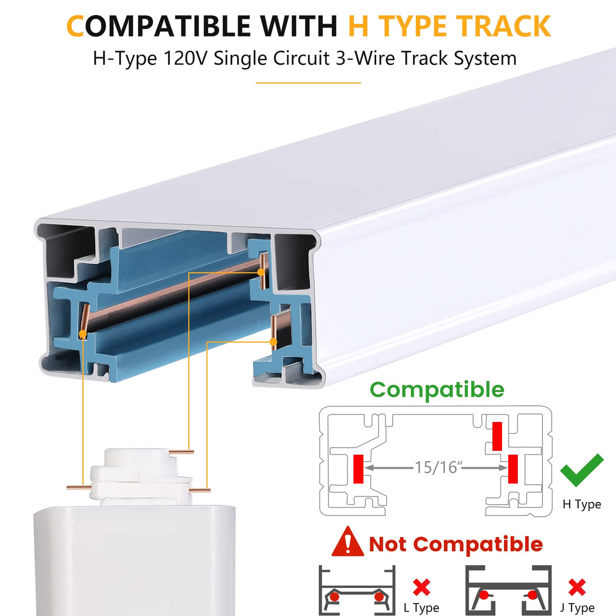 10W Dimmable LED Track Lighting Heads H Type Track Light Replacement Fixtures Bright 4000K Neutral White