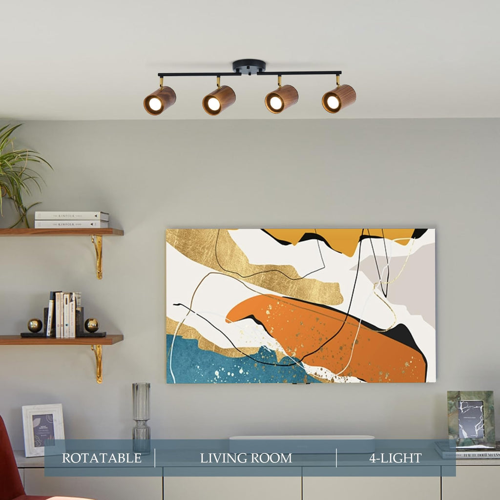 Modern 4-Light Track Lighting Kit, Matte Black & Dark Wood