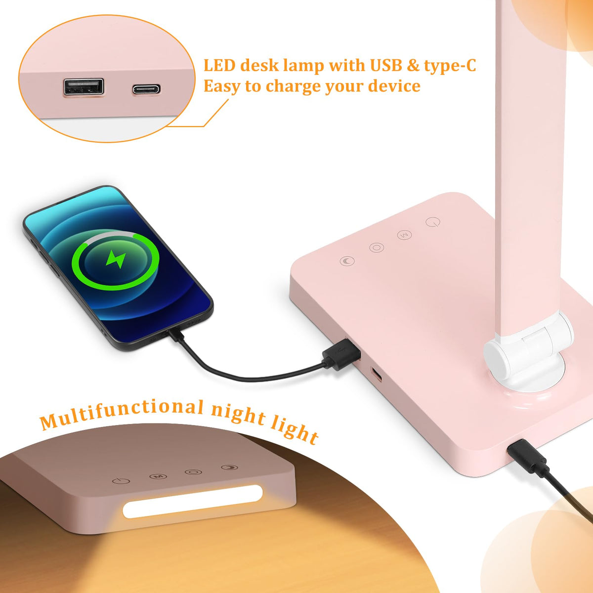 LED Desk Lamp with USB Ports,Touch Desk Lamps with 5 Modes